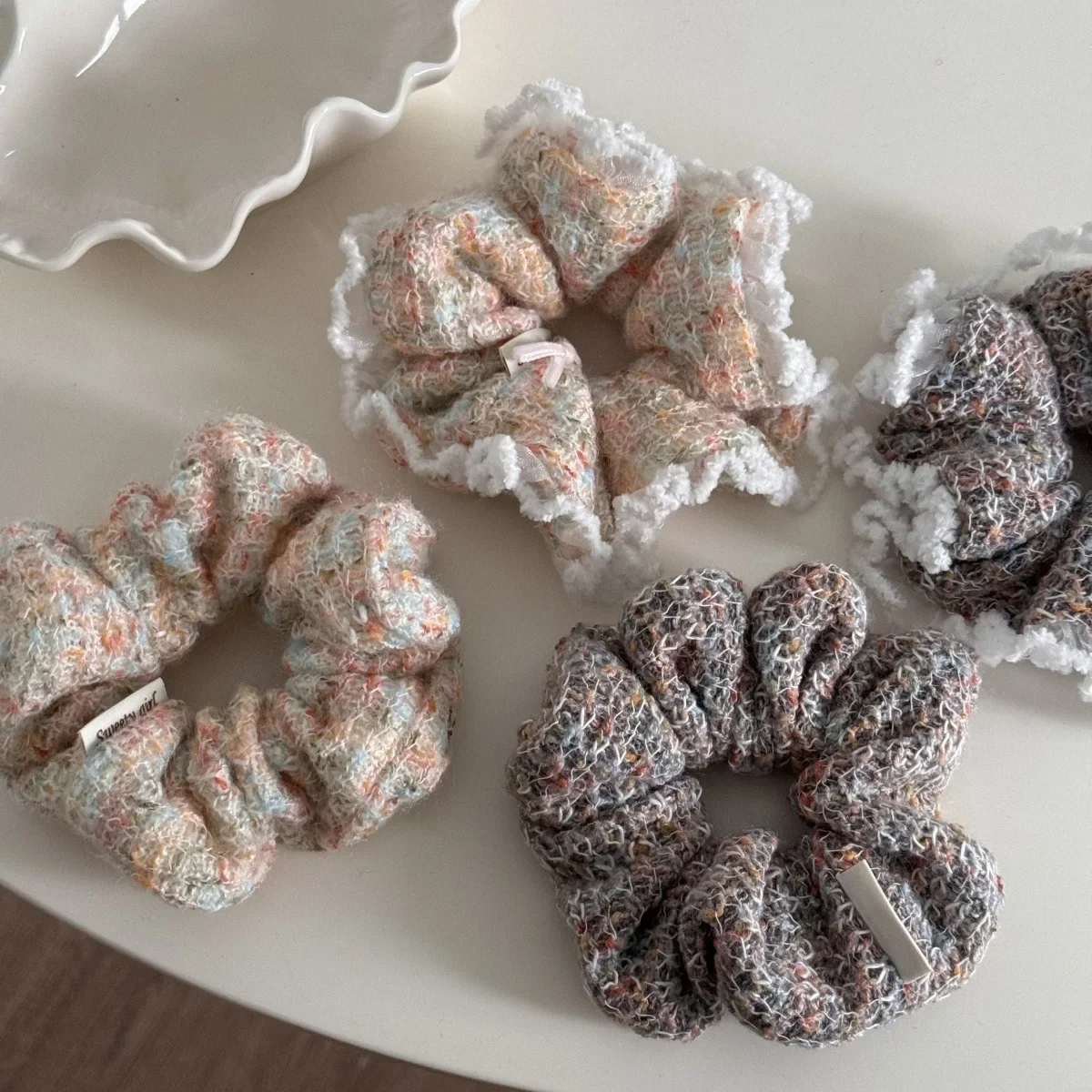 

Mixed Color Fuzzy Yarn Scrunchies – Extra Large Soft Hair Ties with Mesh Trim, Cozy Winter Hair Accessories for Women