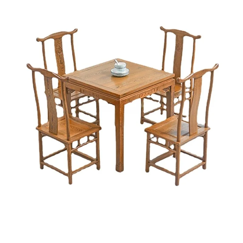 Door Frame Dining Tables and Chairs Set Antique Rosewood Old-Fashioned Square Table for Eight People New Chinese Dining Table