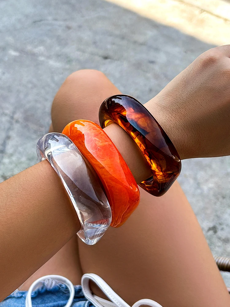 Vintage Kolorowe Nieregularne Bransoletki z Żywicy Akrylowej dla Kobiet Kpop Geometryczne Bransoletki z Zawieszkami Biżuteria dla Par Pulseras — zdjęcie 2