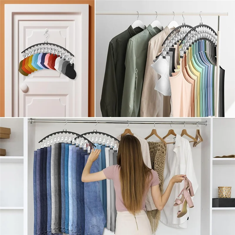 -A12R 6 Pak Organizer Legging untuk Menggantung Lemari, Gantungan Celana dengan 15 Klip Memegang Legging, Celana Pendek, Rok, Menghemat Ruang