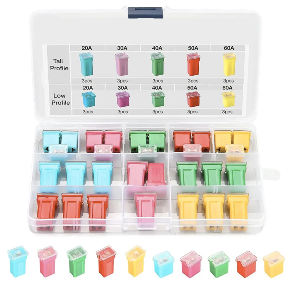 30-teiliges Jcase Sicherungs-Sortiment-Set, Niedrig- und Hochprofil-Boxsicherungen 20A 30A 40A 50A 60A, Kartuschen-Sicherungen – Detail 2