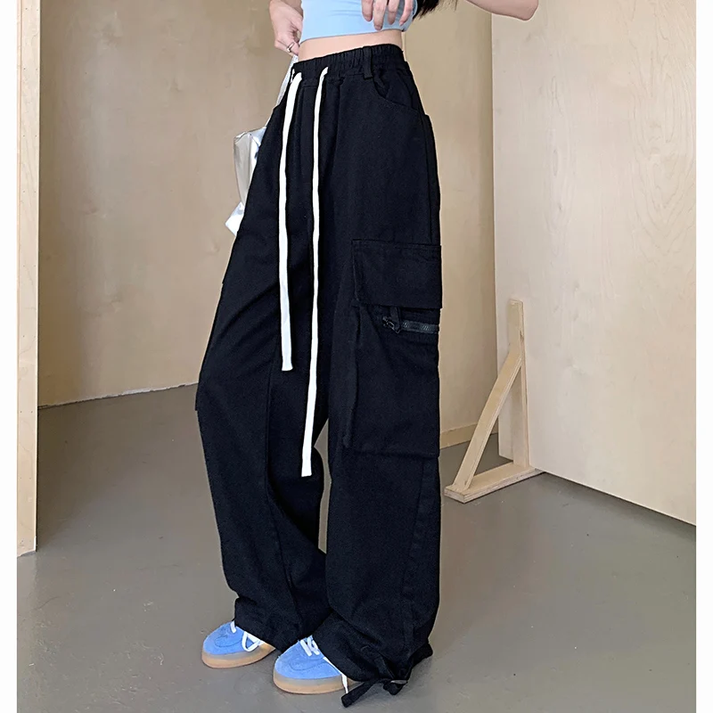 بنطال رقص الهيب هوب للسيدات ، ساق مستقيمة فضفاضة ، بنطلون كارجو ، بنطلون نسائي ، جيب متعدد الاستخدامات ، مصمم ، أزياء الشارع الشهير ، جديد