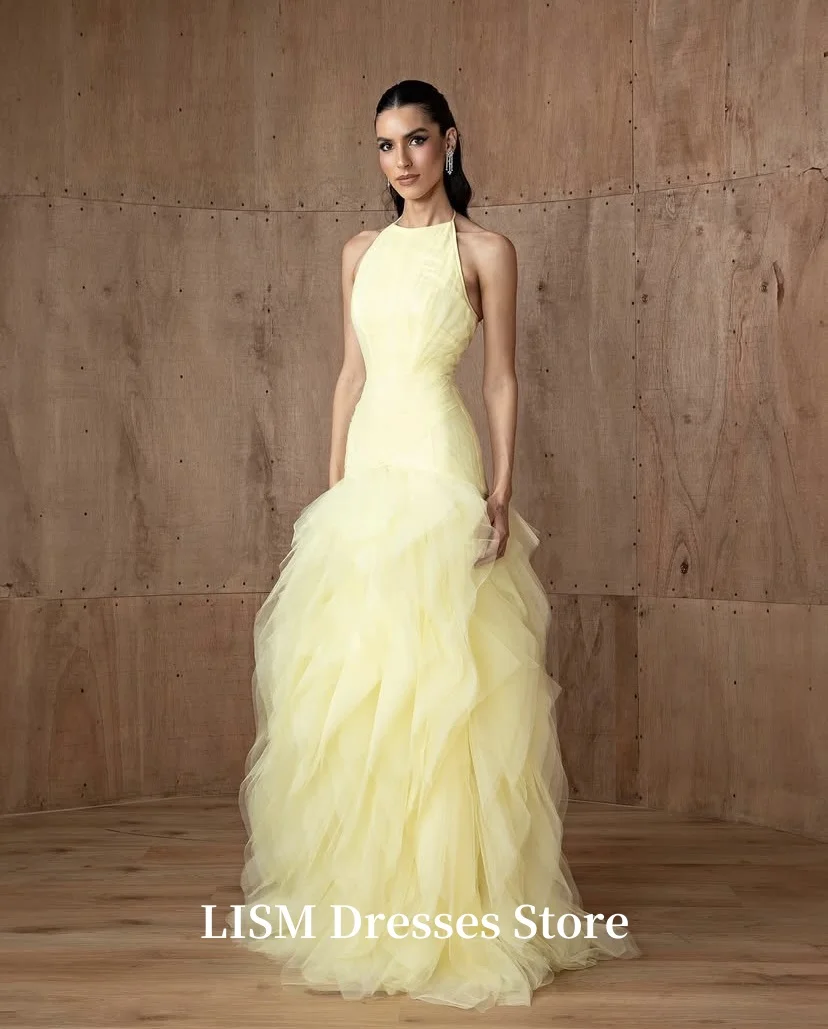 

LISM Strapless Tiered A-Line Wedding Party Dresses Fairy Silk Tulle Elegant Prom Dresses Customize robe de mariée For Party