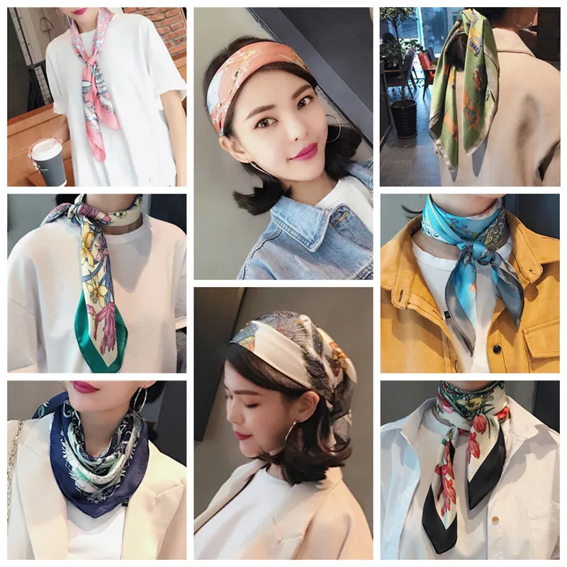 Fashion Women Kerchief Scarf Multipurpose Hijab Scarves Bandanas Turban Female Neckerchief DIY Headband Hair Scrunchies 70*70cm