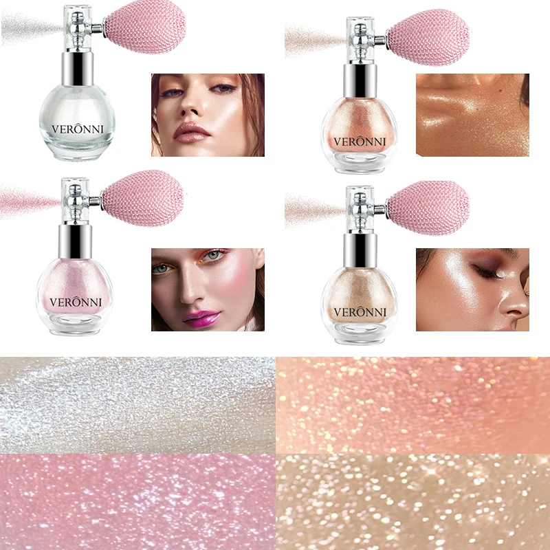6-Color Diamond Highlighter Powder Spray Waterproof High Gloss Glitter Body Bronzer Highlight Powder Face Contour Illuminator