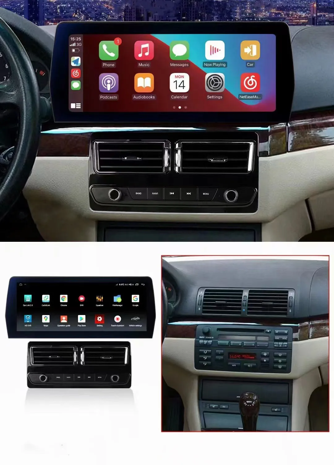 أندرويد 14 سيارة Carplay 12.3 بوصة لسيارات BMW 3 M3 E46 1999-2005 سيارة مشغل وسائط متعددة نظام تحديد المواقع والملاحة راديو السيارات رئيس وحدة الوسائط المتعددة