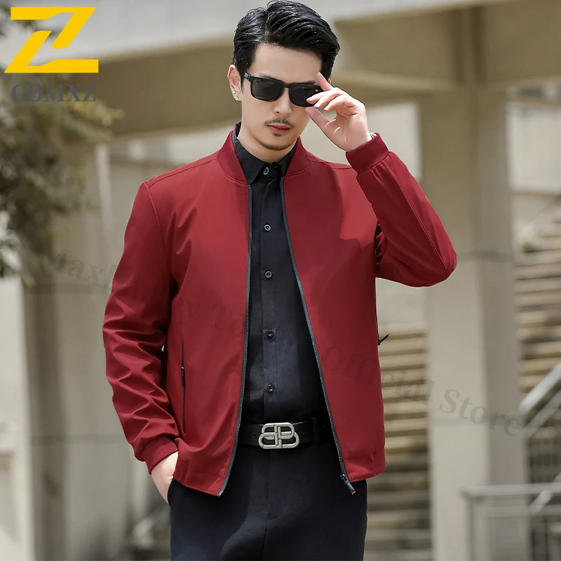 

Classics Baseball Jacket Man Stand Collar Business Trendy Windproof Coat Resistant Spring Autumn Lightweight Windproof Coats