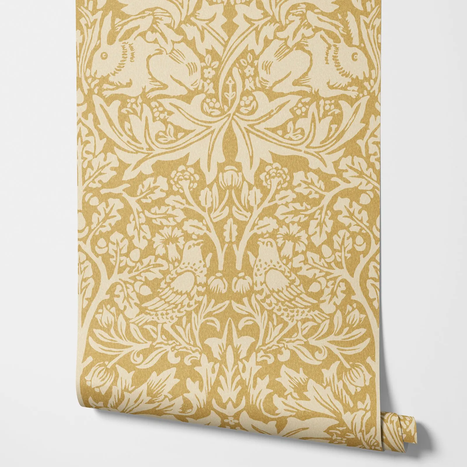 Natural Brer Rabbit Peel and Stick Wallpaper, Yellow Color Wall Paper Mural, Vintage Botanical Wall Mural Paper, Wall Art Deco