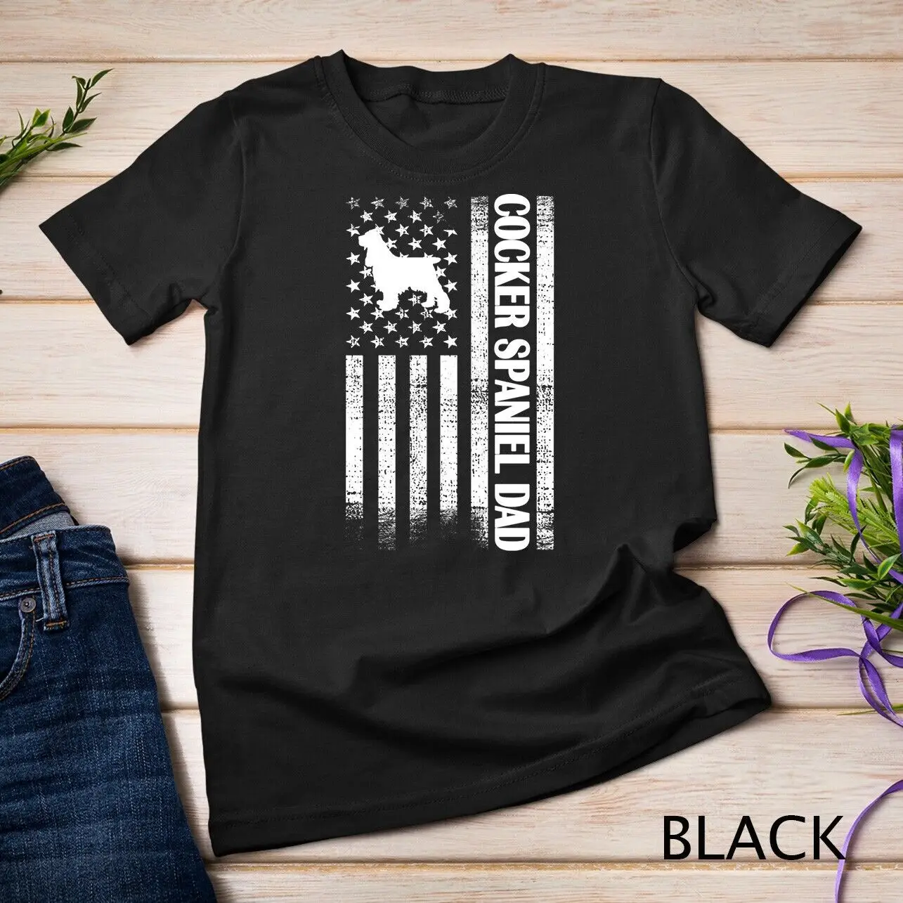 

Cocker Spaniel Dad American Flag Cocker Spaniel Dog Owner Unisex T-shirt