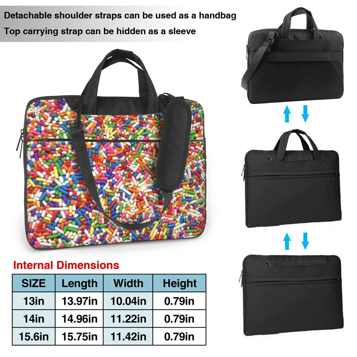 Rainbow Sprinkles Laptop Bag Shockproof Case Computer Bag 13 14 15.6 Inch Crossbody Laptop Pouch For Macbook Pro Air