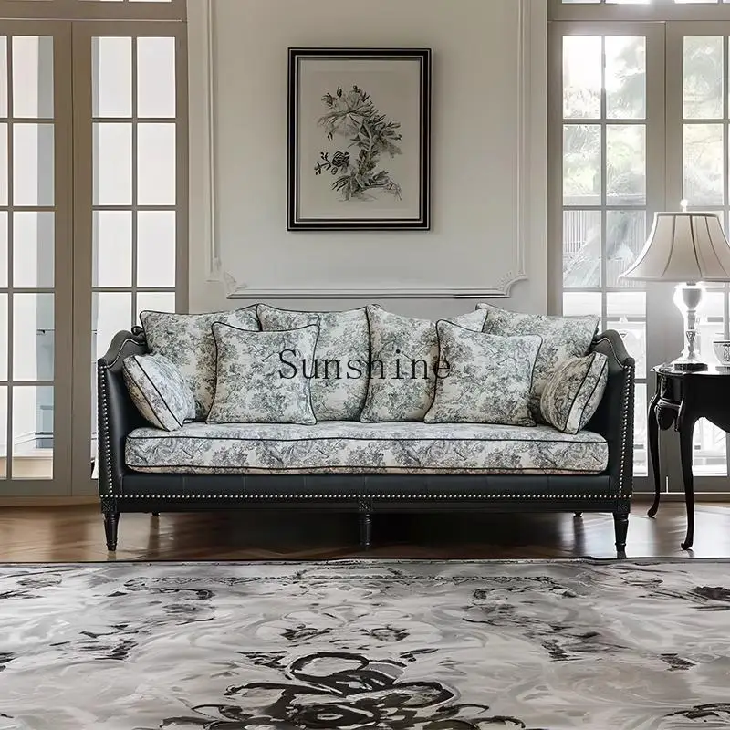French retro living room three-person sofa, rural solid wood fabric small apartment combination, casual customization