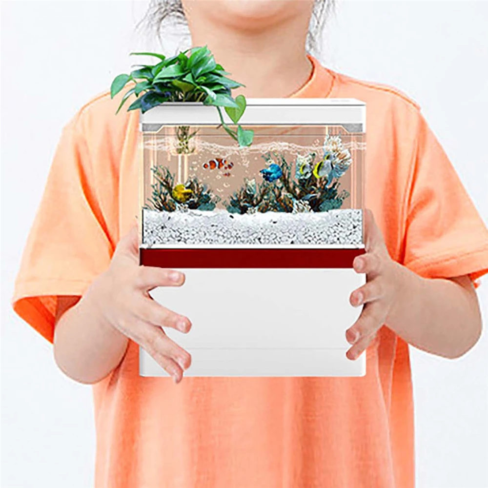 

Desktop Aquarium with Filter System / Led Light Tabletop Ecological Goldfish Tank with Charging and Carrying Mobile Phone Holder