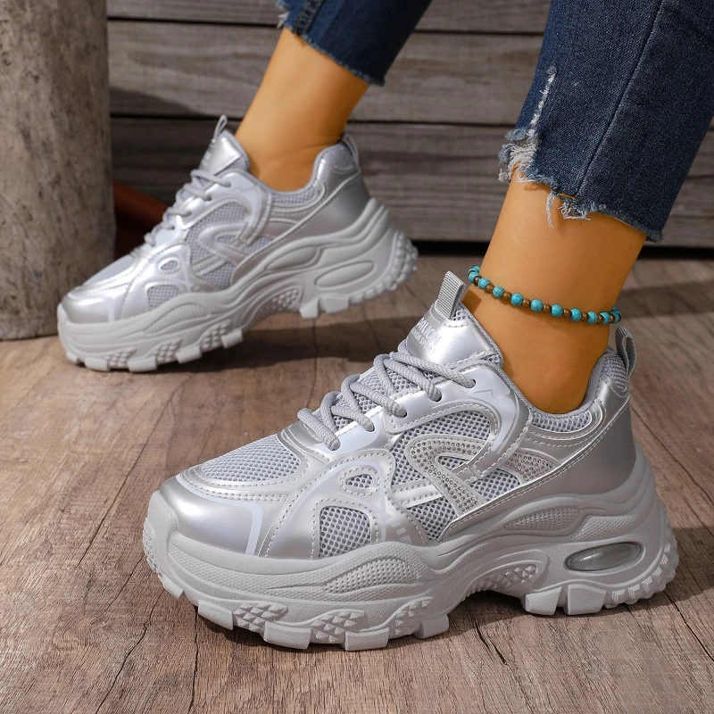 سميكة وحيد أحذية رياضية مكتنزة شبكة تنفس النساء أحذية رياضية أجهزة لياقة خارجية الجري أحذية منصة موضة المدربين غير رسمي جديد #3