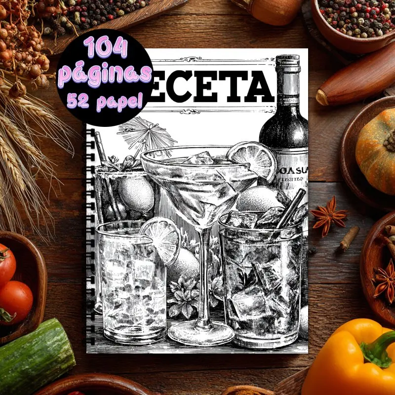 Libro de recetas en español, cuaderno con espiral A5, libro de recetas para hombres y mujeres, con capacidad para hasta 100 recetas