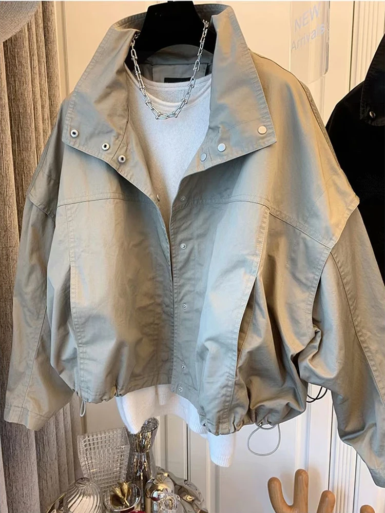 Korean short trench coat women's spring and autumn loose bat sleeve design jacket small popular slim fit