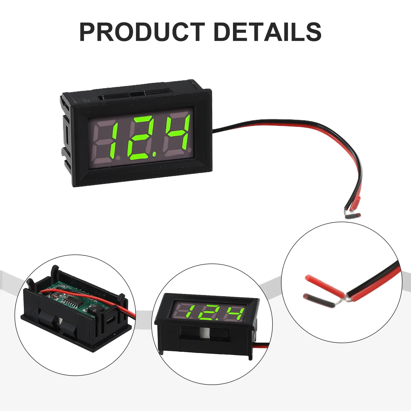 0.56 นิ้ว LED ดิจิตอลแรงดันไฟฟ้าตาราง 2-line DC แรงดันไฟฟ้าตารางสีแดงสีฟ้าสีเขียว DC 5-120V โวลต์มิเตอร์ 20 ซม.ความยาวสายวัดเครื่องมือ