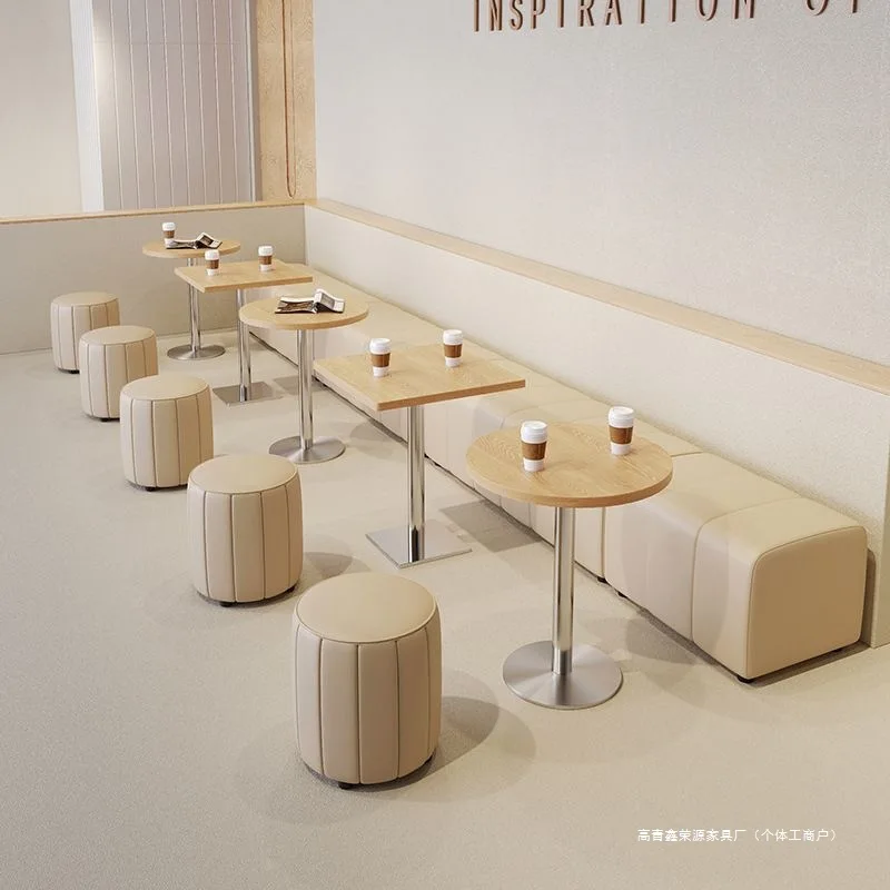 Cream log wind bench dessert cake table and chair combination can be ordered against the wall card seat sofa milk tea shop cafe