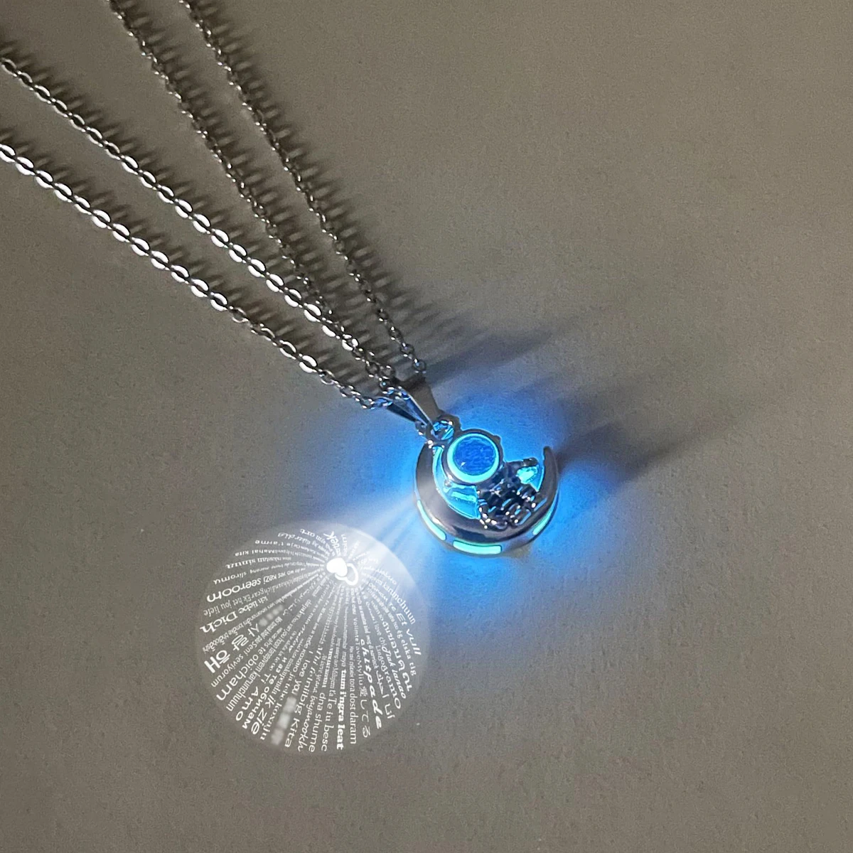 Luminous Moon Astronaut Projection Pendant Necklace Set of 2 Love Languages 100 Ways to Say I Love You Couples Jewelry
