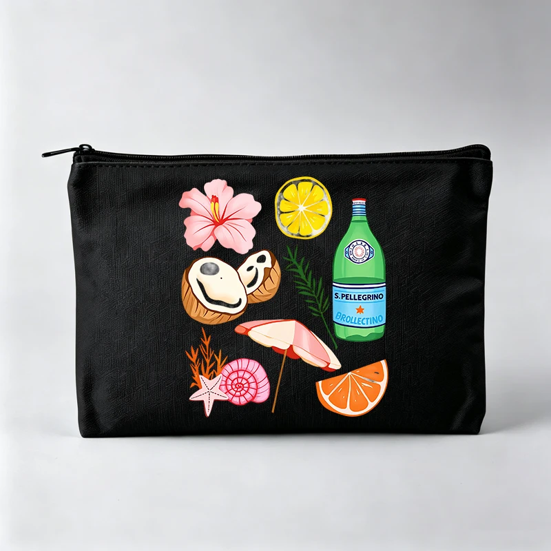Women's Tropical Graphic Makeup Bag, Zipper Cosmetic Pouch with Floral and Fruit Print for Daily Use