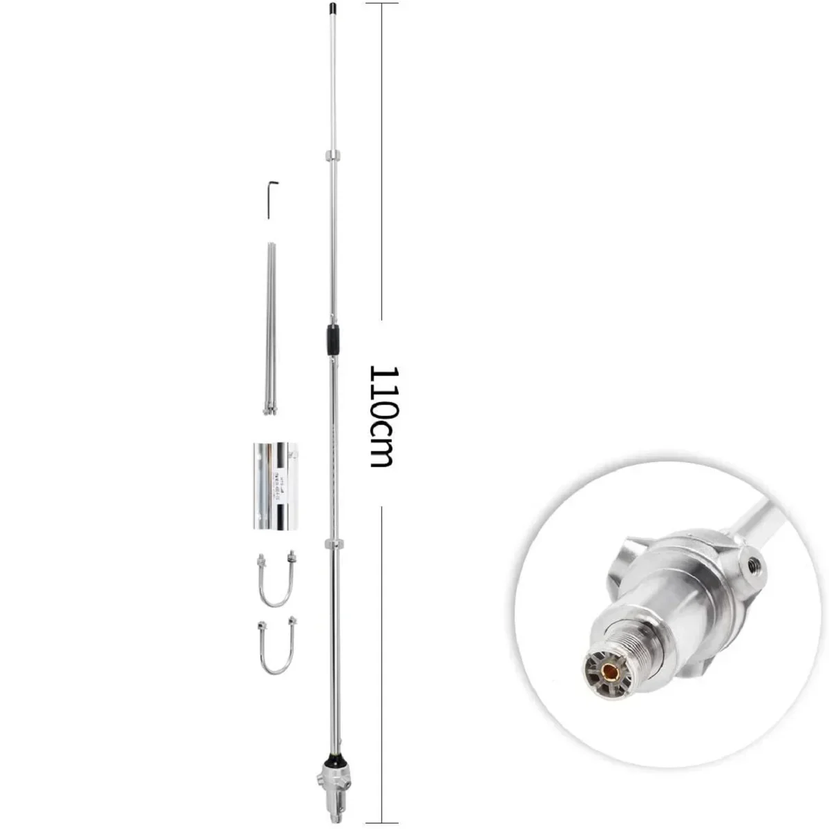 Amateur Mobile Base Station Antenna Tunable GMRS Vertical Ground Antennas VHF / UHF 100W 6.0dBi SO239 Connector with Scale Mast