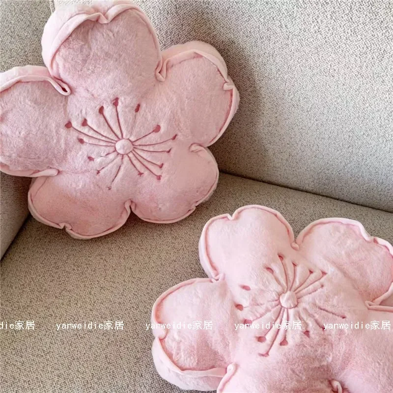 Kawaii Sakura Plush Pillow Cherry Blossom Flower Stuffed Cushion Soft Fluffy Pink Throw Pillow for Living Room Bedroom Decor