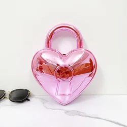 Kolorowa jasna akrylowa plastikowa torba Lady Love Lock Shape Wedding Party Handbag Pink Gold Clutches Purse Women Top Handle Bags