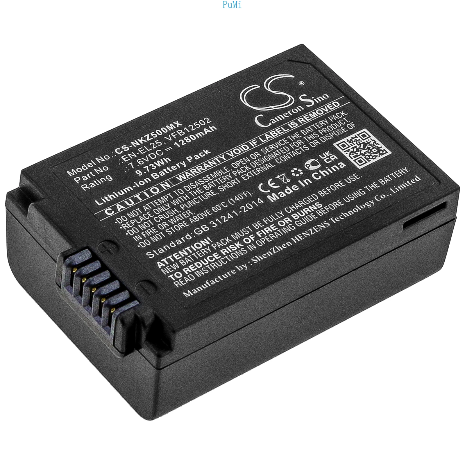 CameronSino كاميرا بطارية ليثيوم أيون لنيكون EN-EL25 VFB12502 Z50 Z50ZFC Z30 Z FC بدون مرآة 1280mAh 7.6V 9.73Wh