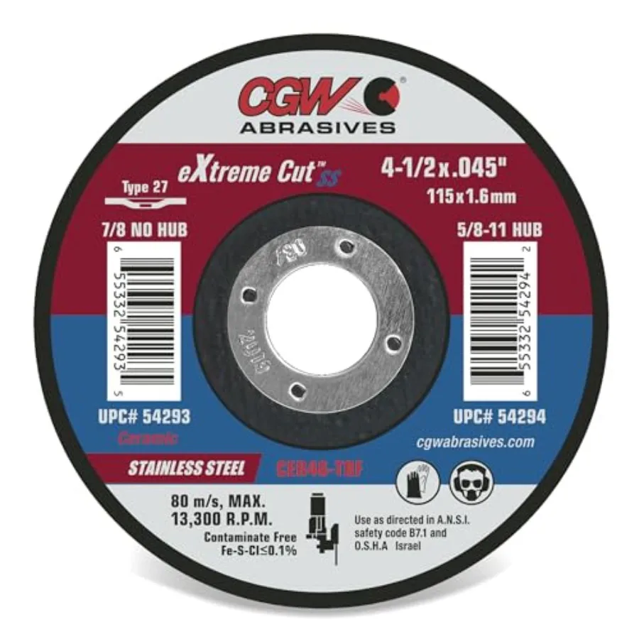 

Отрезные круги CGW Abrasives Extreme Cut Ceramic для нержавеющей стали 54292-6 X 0.045 X 7/8 T1, 25 шт., красные, высокопроизводительные, Dura