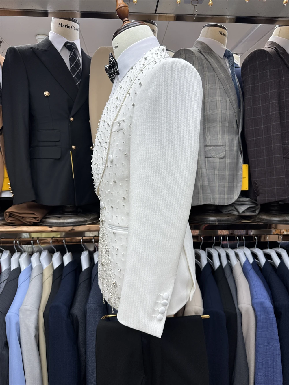 DTLumika Conjunto de traje de cristales para hombre, traje de pantalones de 2 piezas para hombre con borla XS-3XL Trajes de novio de boda Imágenes reales