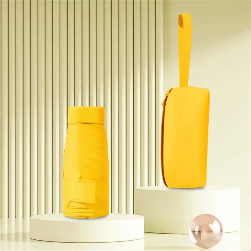 Paraguas bolsillo G99A con bolsa cuero, pequeño paraguas plegable UPF50+ protecciones solares