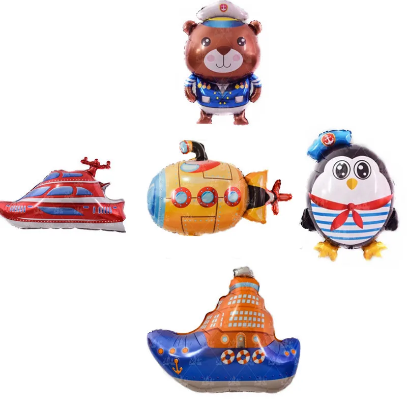 Cartoon Balloons for Birthday Party Decorations, Water Transportation Vehicles, Boats, ships, submarines, captains, sailors