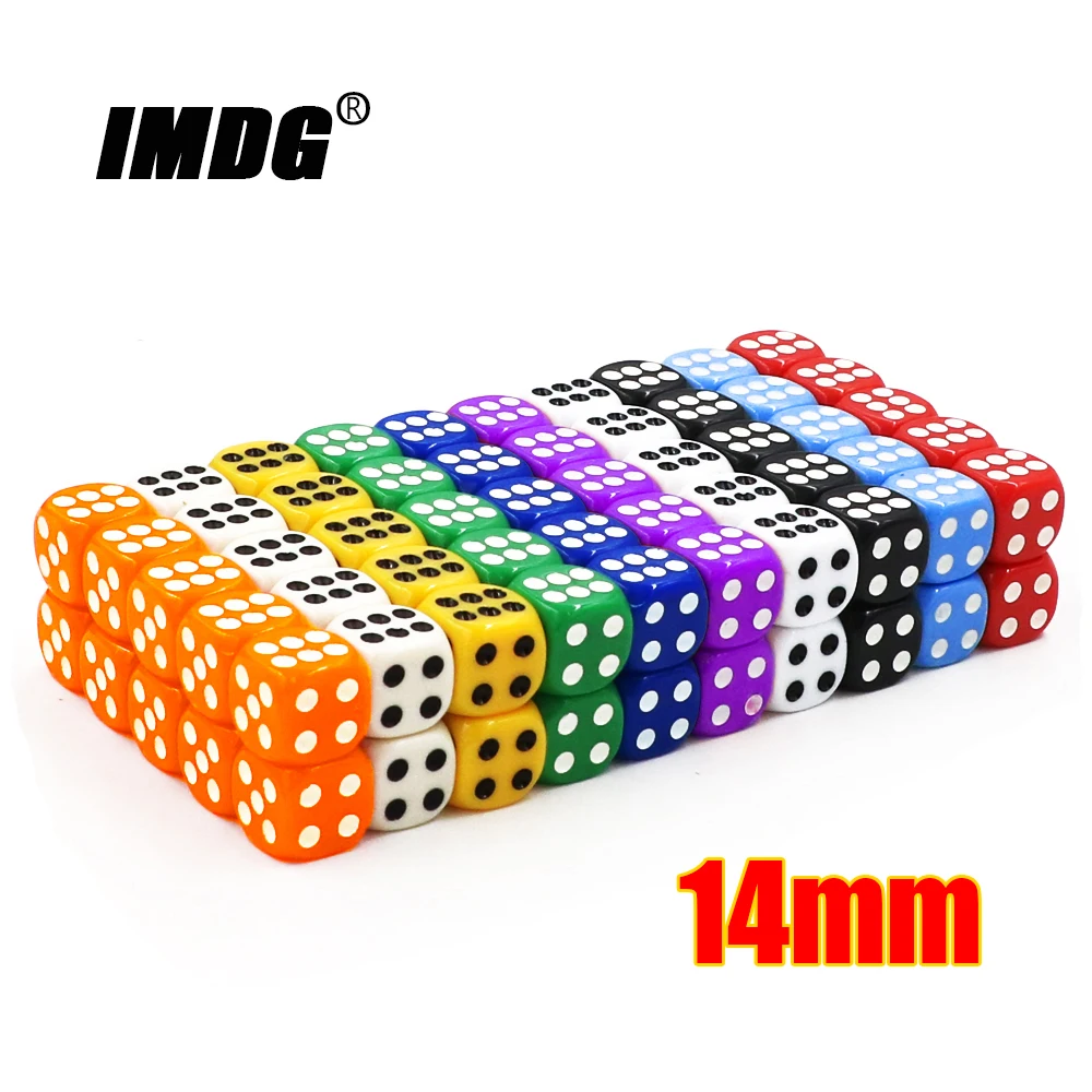 100 Stks/pak 14Mm Acryl Spel Dobbelstenen Accessoires #14 Ronde Hoekblokjes Kleurrijke Dot Drinkende Dobbelstenen