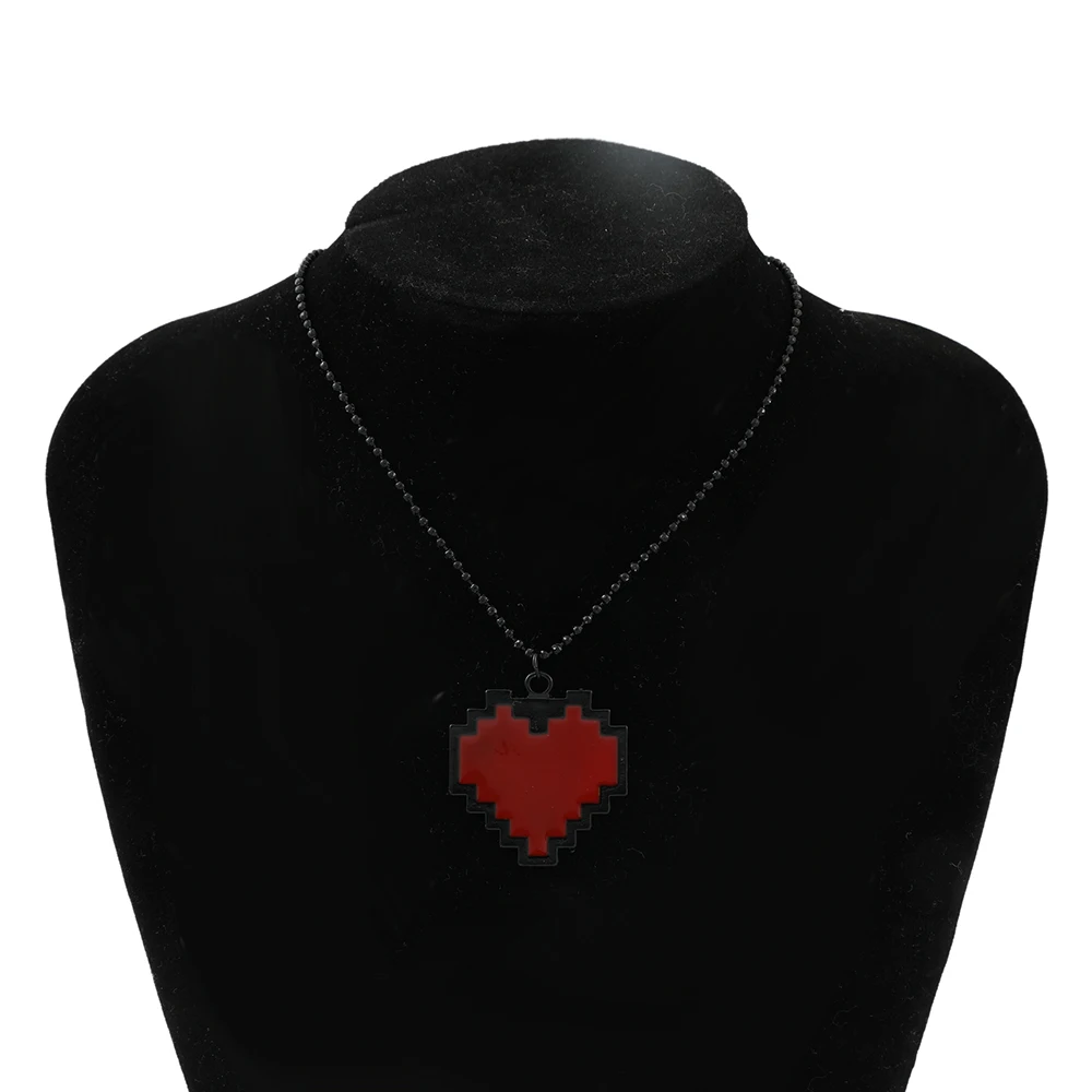 Pixel Heart Couple Necklace Hollow Heart Shape Chain Pendant Necklace for Women Men Couple Love Necklace Jewelry