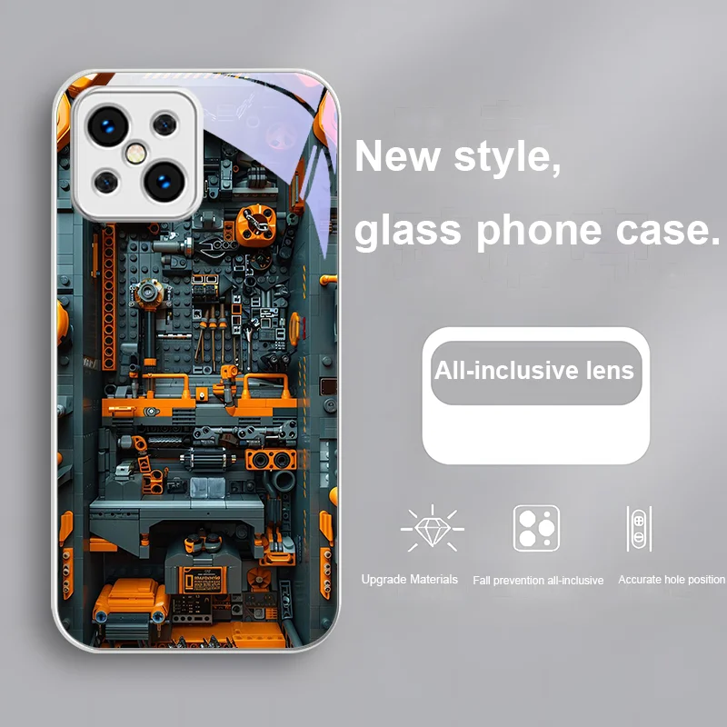 Machine Building Blocks For Find X5 X3 Lite Reno 6 4Z 5G OPPO A72 79 73 58 A54S OnePlus Nord N200 Tempered Glass Phone Case