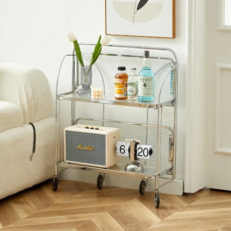 Modern Transparent Glass Coffee Table Mobile Dining Car Folding Trolley Storage Rack Living Room Sofa Side Table Home Furniture