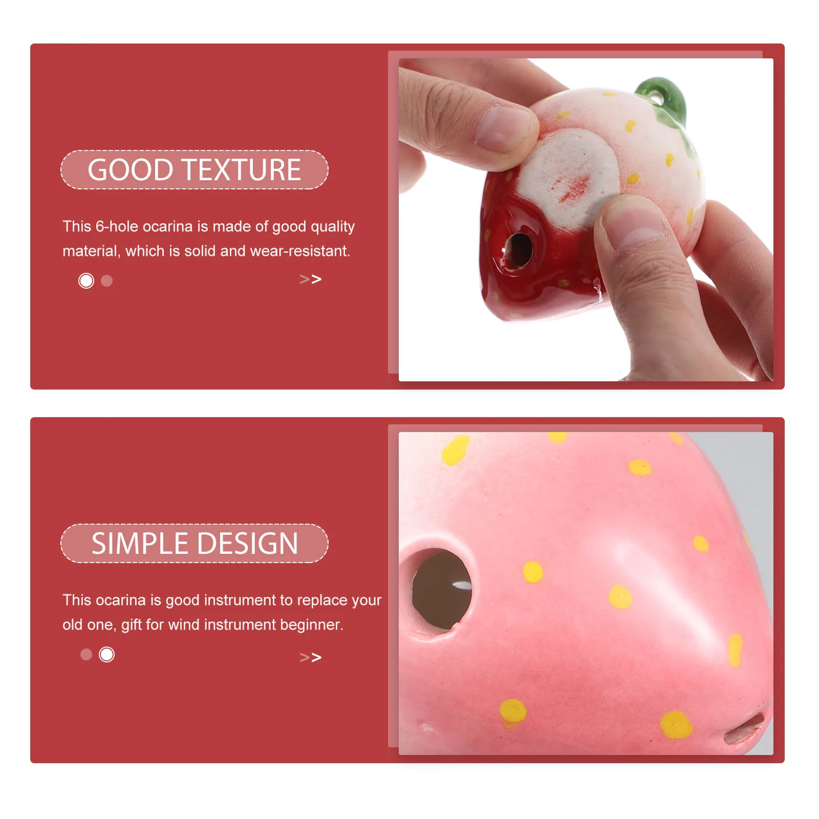 

2Sets 6-Hole Beginner Ocarina Practice Wind Instrument Strawberry Shape Musical Gift 6-Hole Ocarina