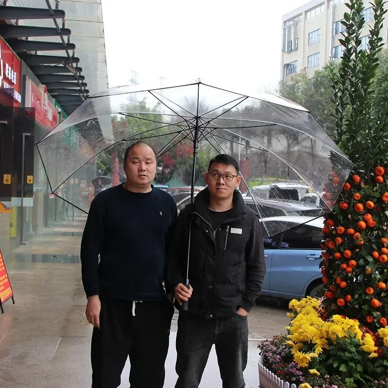 Large Long Handle Transparent Umbrella Thickened Windproof Special Rainstorm Umbrellas Modern Non-automatic Umbrella Household