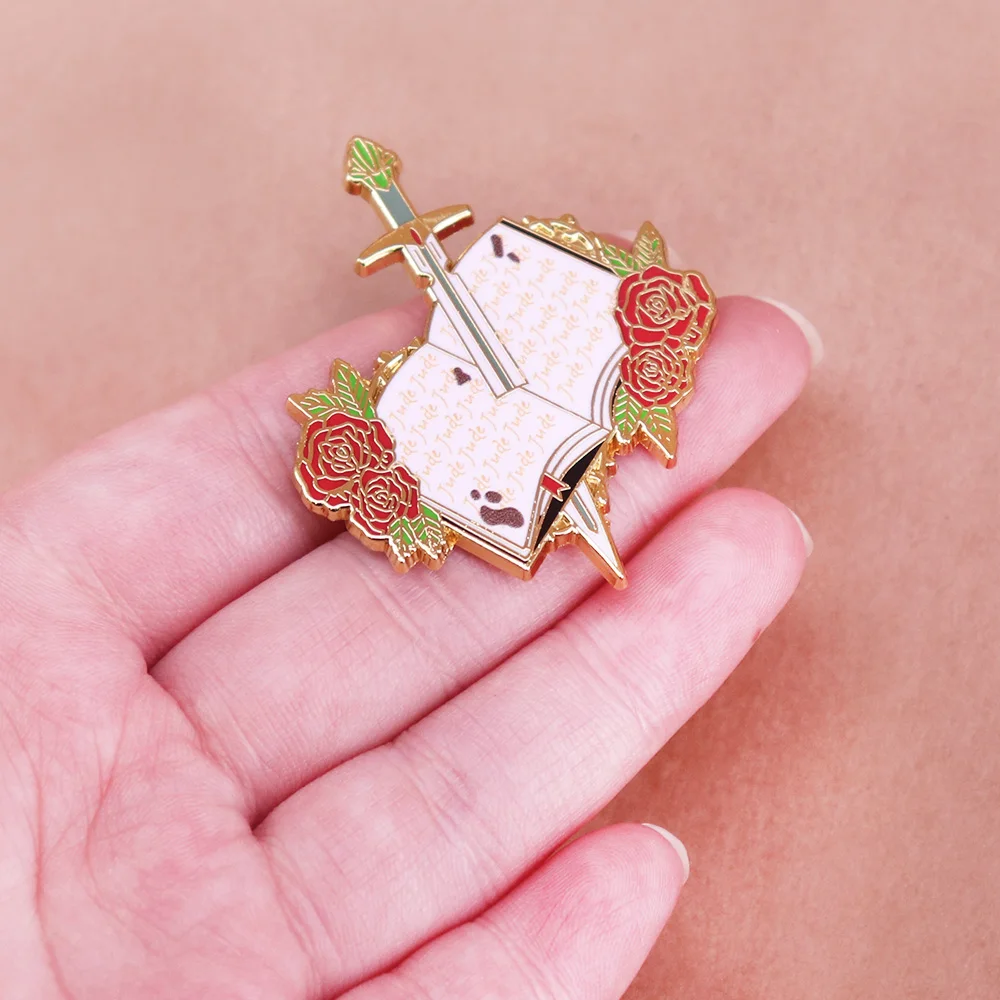 The Cruel Prince Inspired Rose Sword Metal Enamel Pin Jude Book Buttons Brooch Creative Reader Jewelry Gift Collect view 4