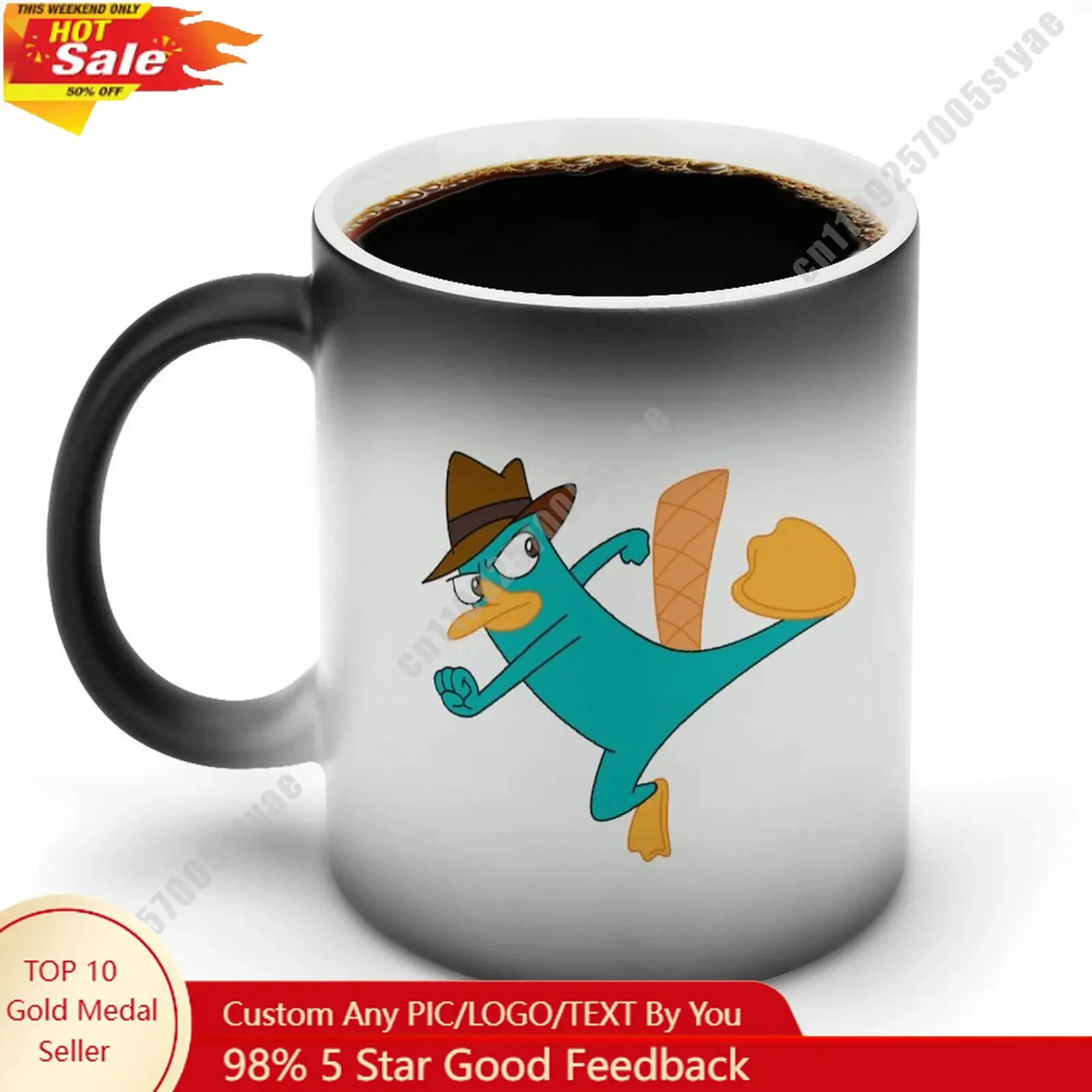 

Perry The Platypus Color Changing Mug Disney Cartoon Custom Personalized Photo Printing DIY Coffee Cup Birthday Gift Ceramic Mug