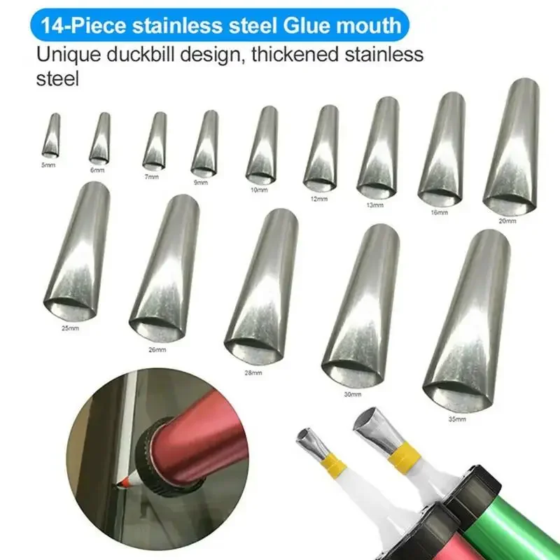 Imagem -01 - Calafetagem Finisher Calafetar Bico Aplicador Selante de Silicone Ferramenta de Acabamento Cozinha Pia do Banheiro Comum Aço Inoxidável 14 Pcs calafetagem finisher calafetar bico aplicador selante de silicone ferramenta de acabamento cozinha pia do banheiro comum aco inoxidavel 14 pcs 01