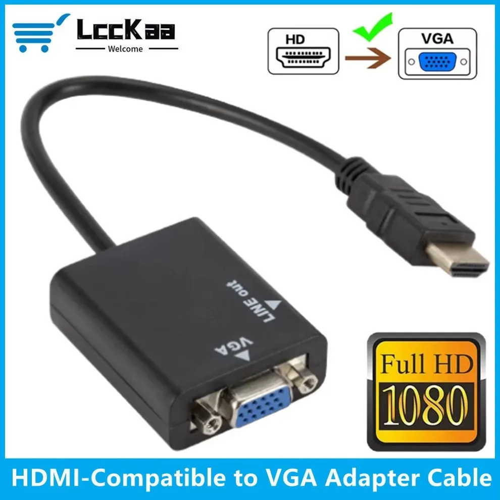 LccKaa 1080P HDMI-compatible to VGA Male to Female Adapter Cable Converter For PC Laptop TV Box Computer Display Projector