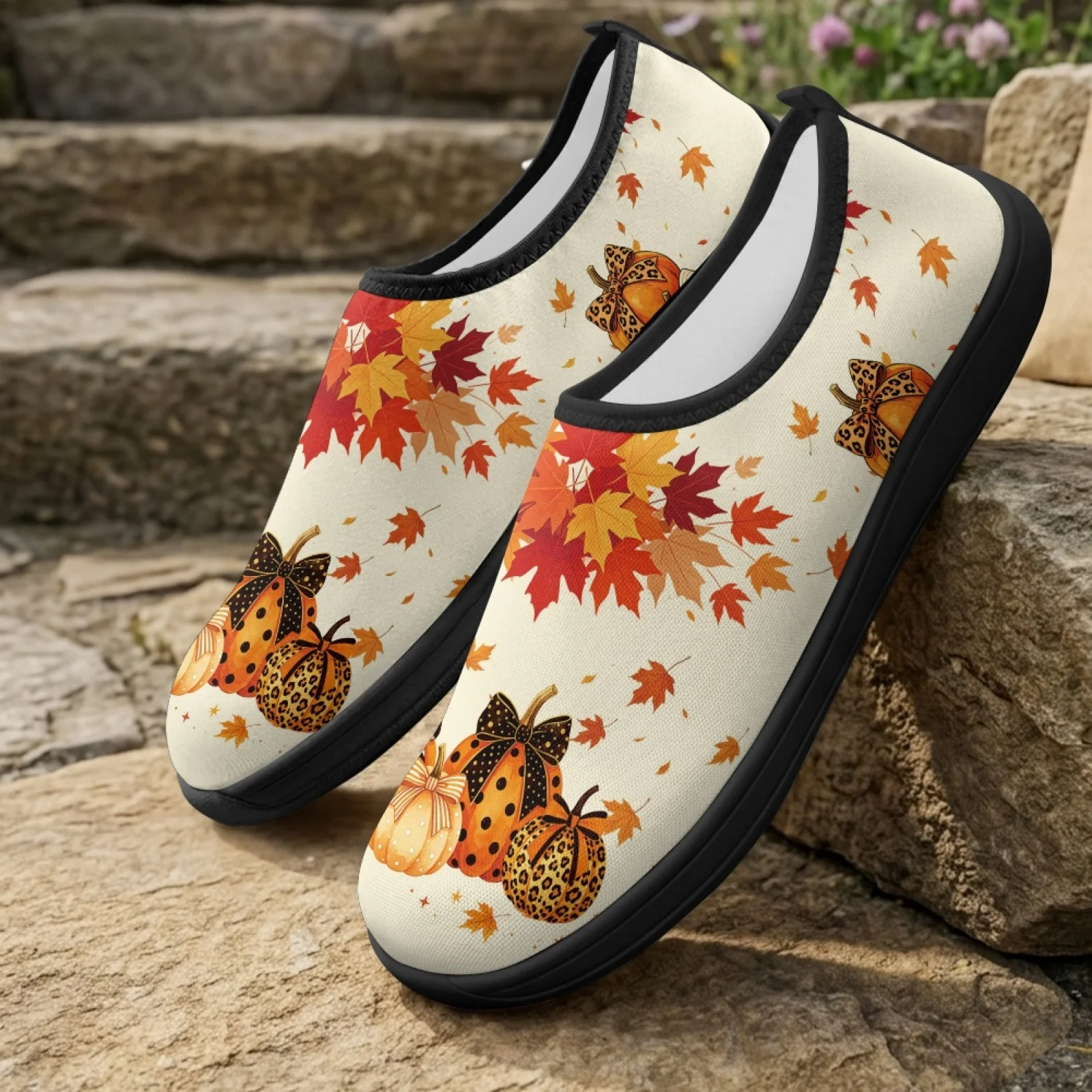 PENSTROLL Thanksgiving Running Sneakers Featuring Pumpkin Maple Leaf, Polyester & EVA Casual Sports Shoe for Men Walking