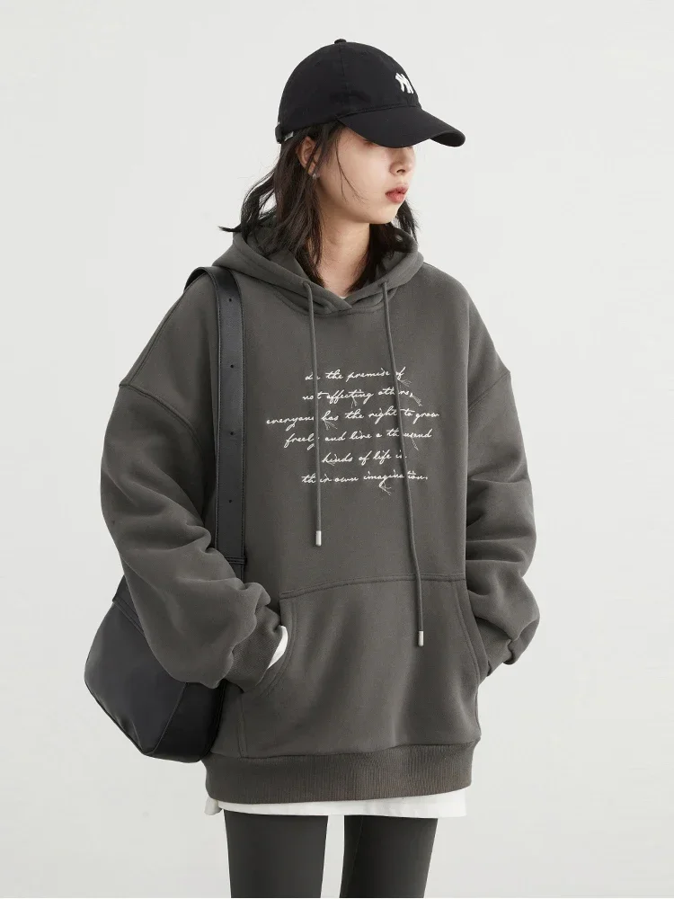 CHIC VEN Women\'s Sweatshirts Hoodie Loose Casual Plush Letters Embroidered Thick Warm Woman Hoodies Coat Winter Autumn 2023