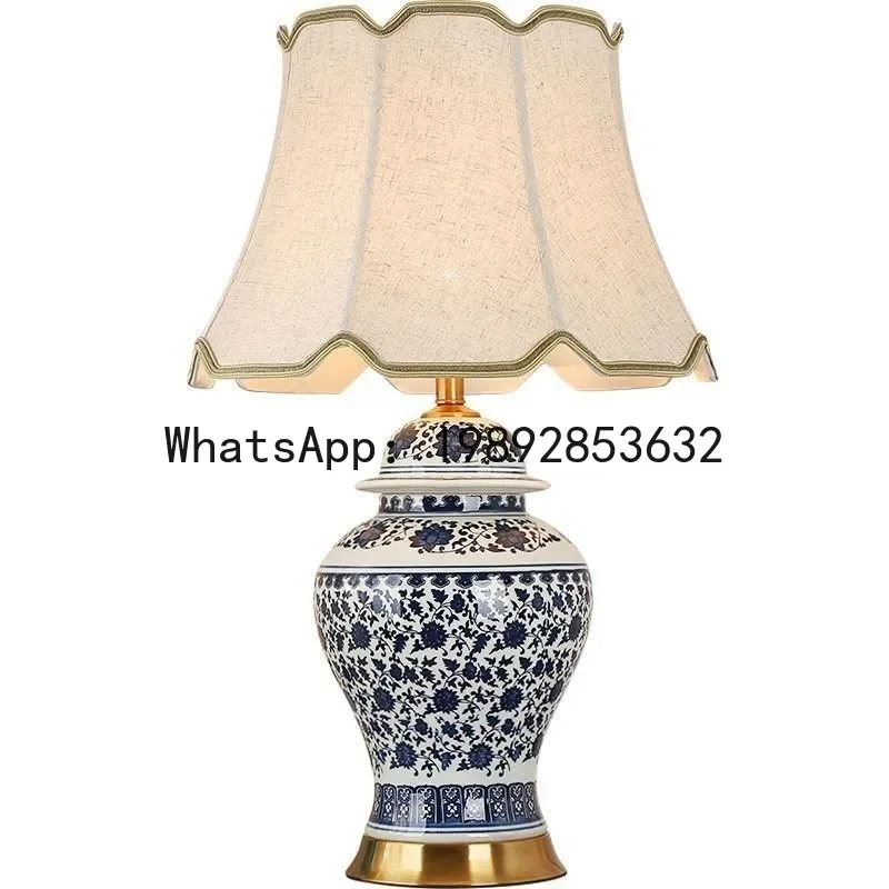 

V5.11 desk lamp bedroom simple romantic warm home remote control new Chinese blue and white porcelain bedside table lamp