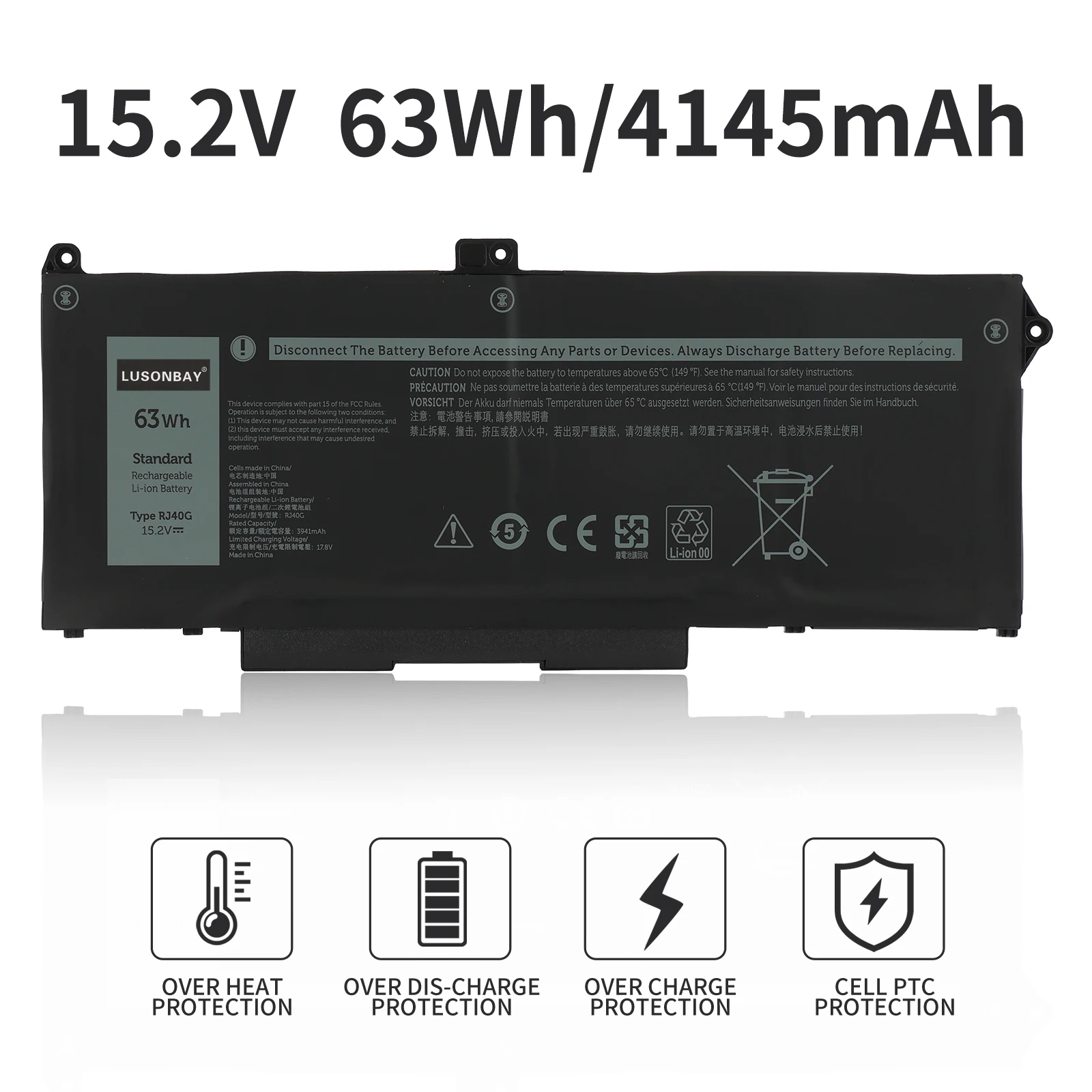 LUSONBAY RJ40G Laptop Battery For DELL Latitude 5520 5420 Precision 3560 Series P104F P137G 01K2CF 075X16 0WK3F1 15.2V 63Wh