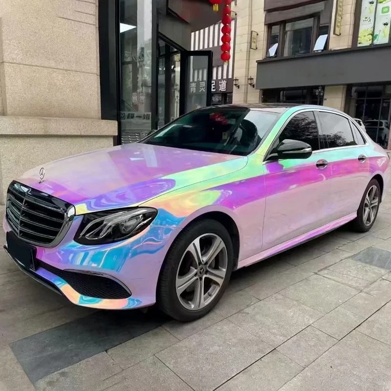 Holographic Rainbow Laser Chrome White Silver Car Wrap Vinyl Color Shift Bubble Free Air Release Full Body Film