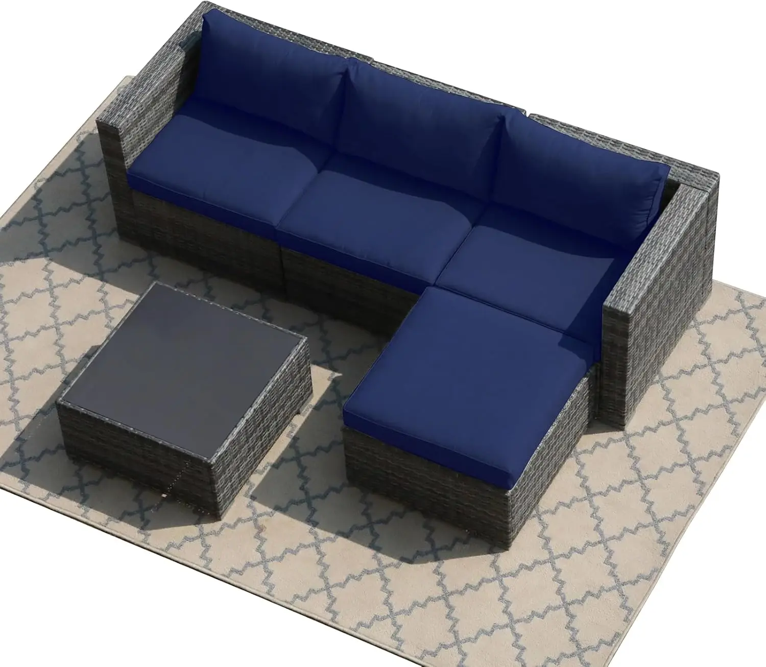 Outdoor Patio Furniture Set 5 Piece PE Wicker Outdoor Sectional Sofa Set Rattan Patio Conversation Set with Cushions and Table