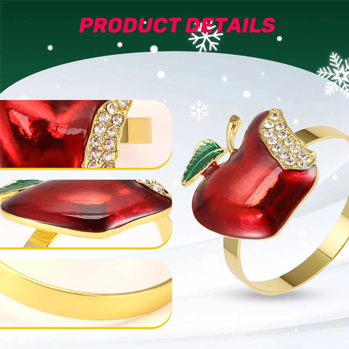 Conjunto de 6 anéis de guardanapo qualitativos, anel de guardanapo de maçã vermelha para casamento, jantar, banquete, guardanapo para natal, aniversário