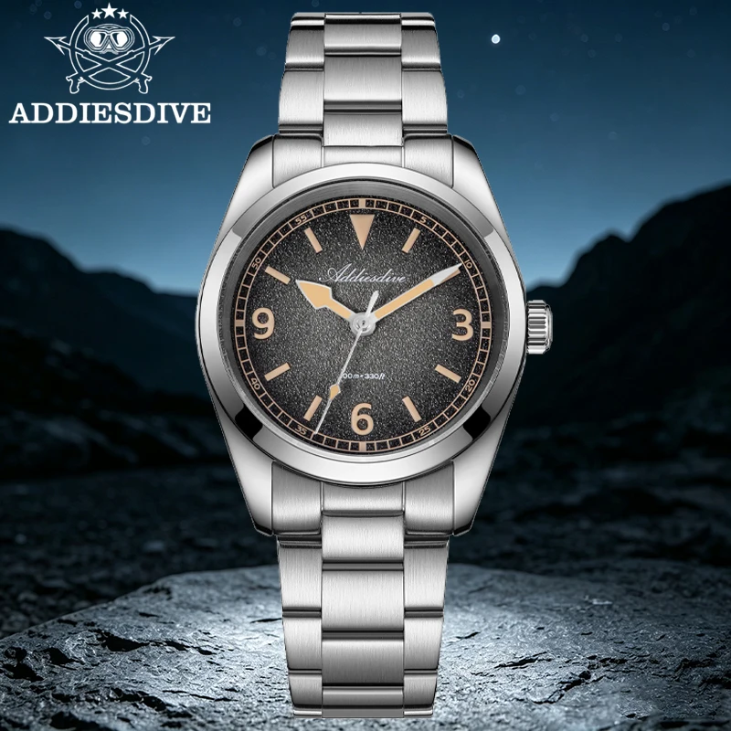 ADDIESDIVE Men's 36mm Quartz Watch Sapphire Glass 100m Waterproof Wristwatch Super Luminous Luxury 316L Stainless Steel Watches