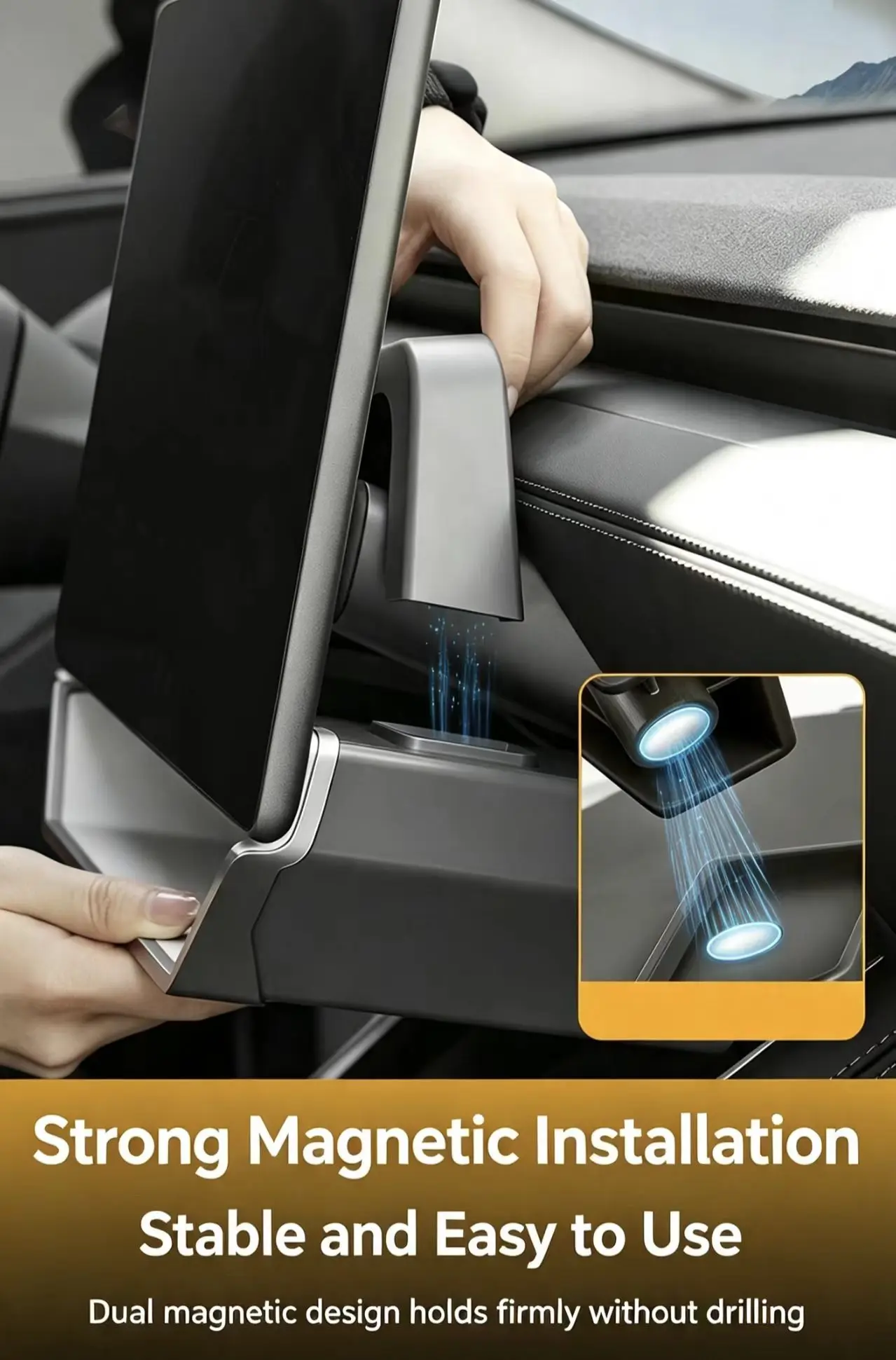 Cyber Style Magnetic Storage Box for Tesla Refreshed Model Y / 3 / Y L, Under Screen Center Console Organizer Tray